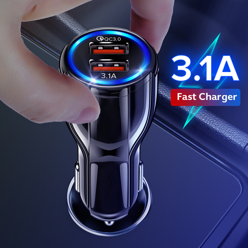 2020 New fast charger 2-port USB car charger qc3.0 mobile phone charger for iphone samsung